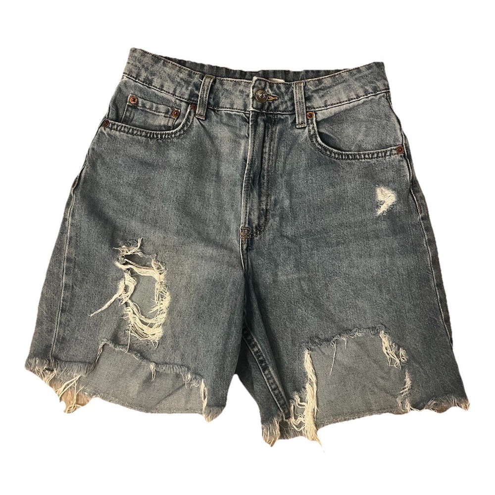 Divided Distressed Cut Off Denim Shorts Gray Fringe Women's Size 4 denim